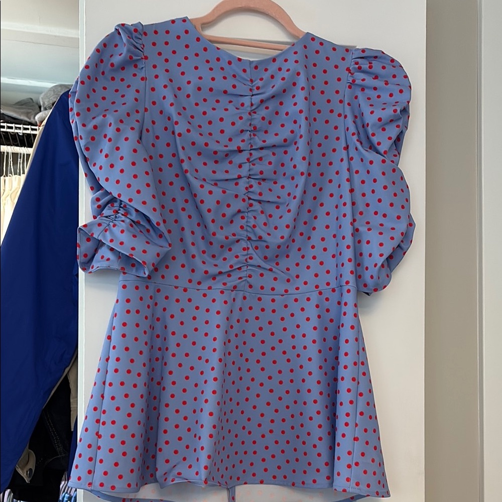 Kate Spade Blue and Red Polka Dot Top